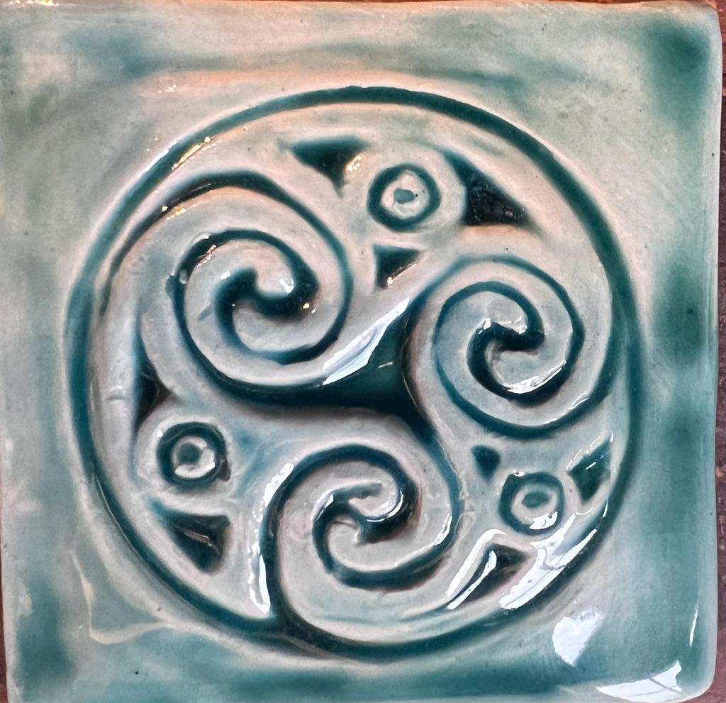 2"Handmade Irish Ceramic Tile – Celtic Triskelion Spiral Design | Celtic Art Wall Tile | UK & EU Shipping