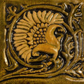 6" Floral Art nouveau Bas relief handmade tile in Moss green (Flower swaying to the right)