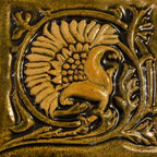 6" Floral Art nouveau Bas relief handmade tile in Moss green