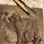 6" Handmade bas -relief ceramic racoon tile