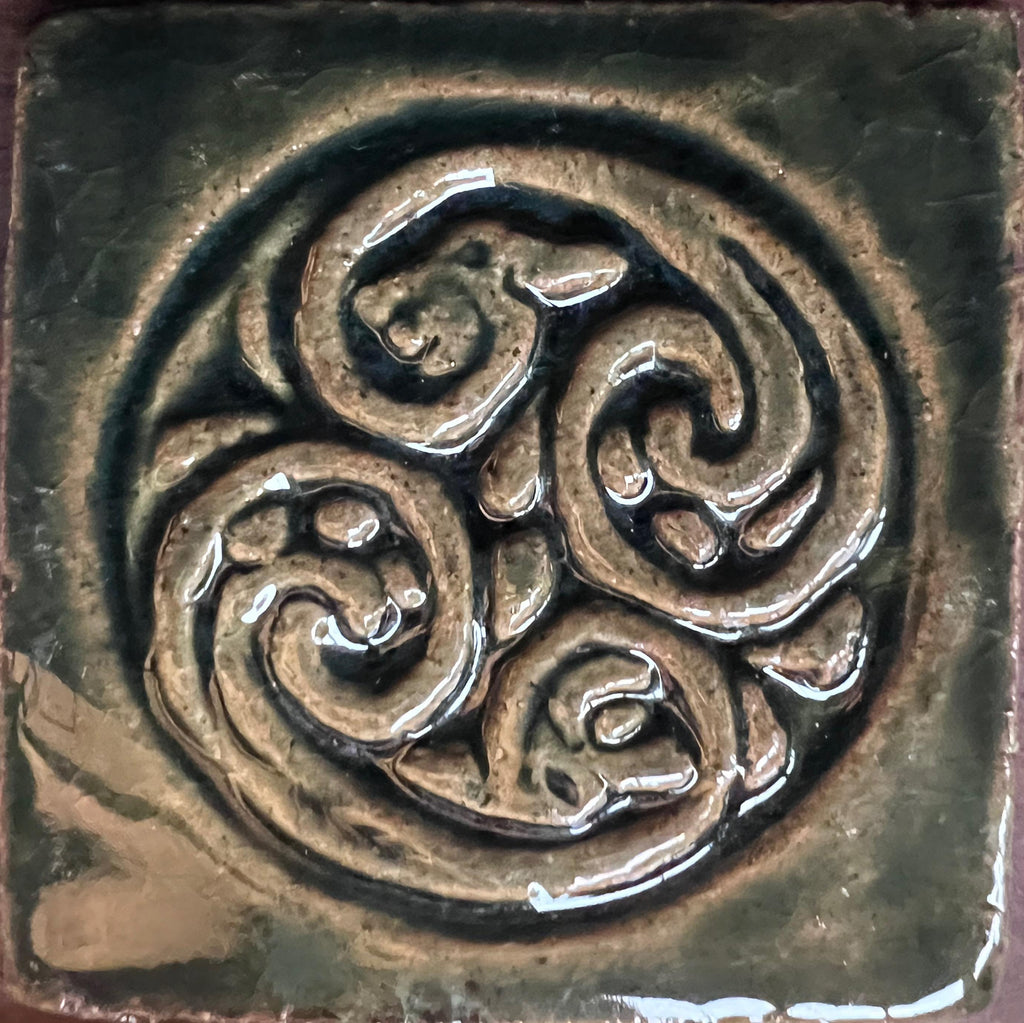 2"Celtic Dragon Spiral Handmade Ceramic Tile ,Wall Art | UK & Europe Delivery
