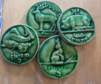 Round ceramic bas-relief  Irish hare tile  inspired by the old Irish coin collection.