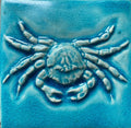 4”Ceramic sea crab tile in crackle blue