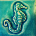 4”Ceramic seahorse tile in crackle blue