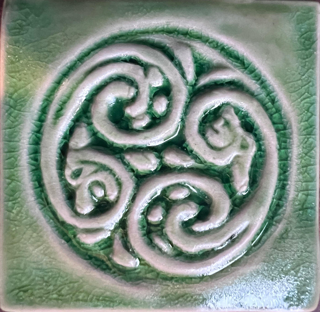 2"Celtic Dragon Spiral Handmade Ceramic Tile ,Wall Art | UK & Europe Delivery